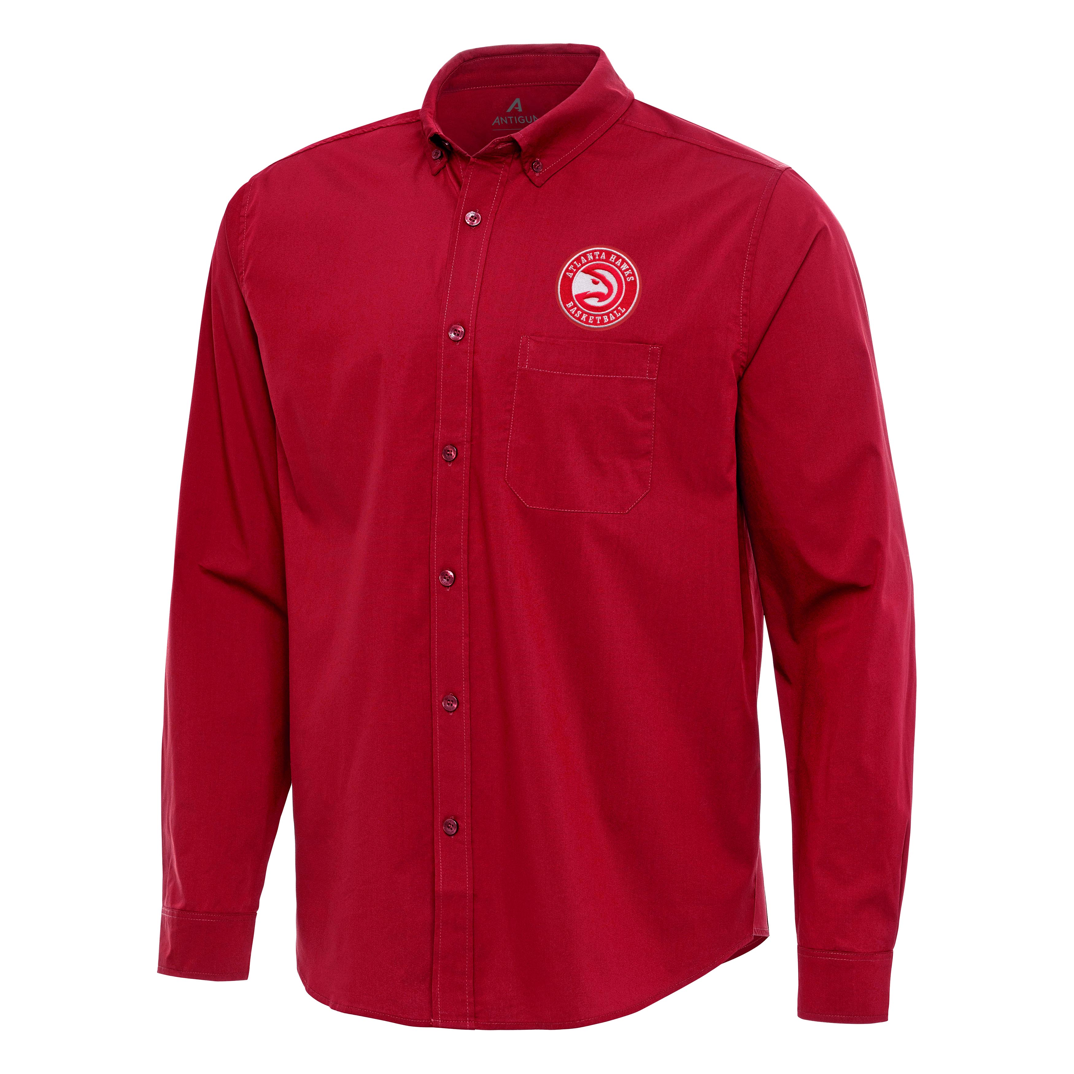 Men's Antigua Red Atlanta Hawks Flight Woven Tri-Blend Long Sleeve Button-Down Shirt